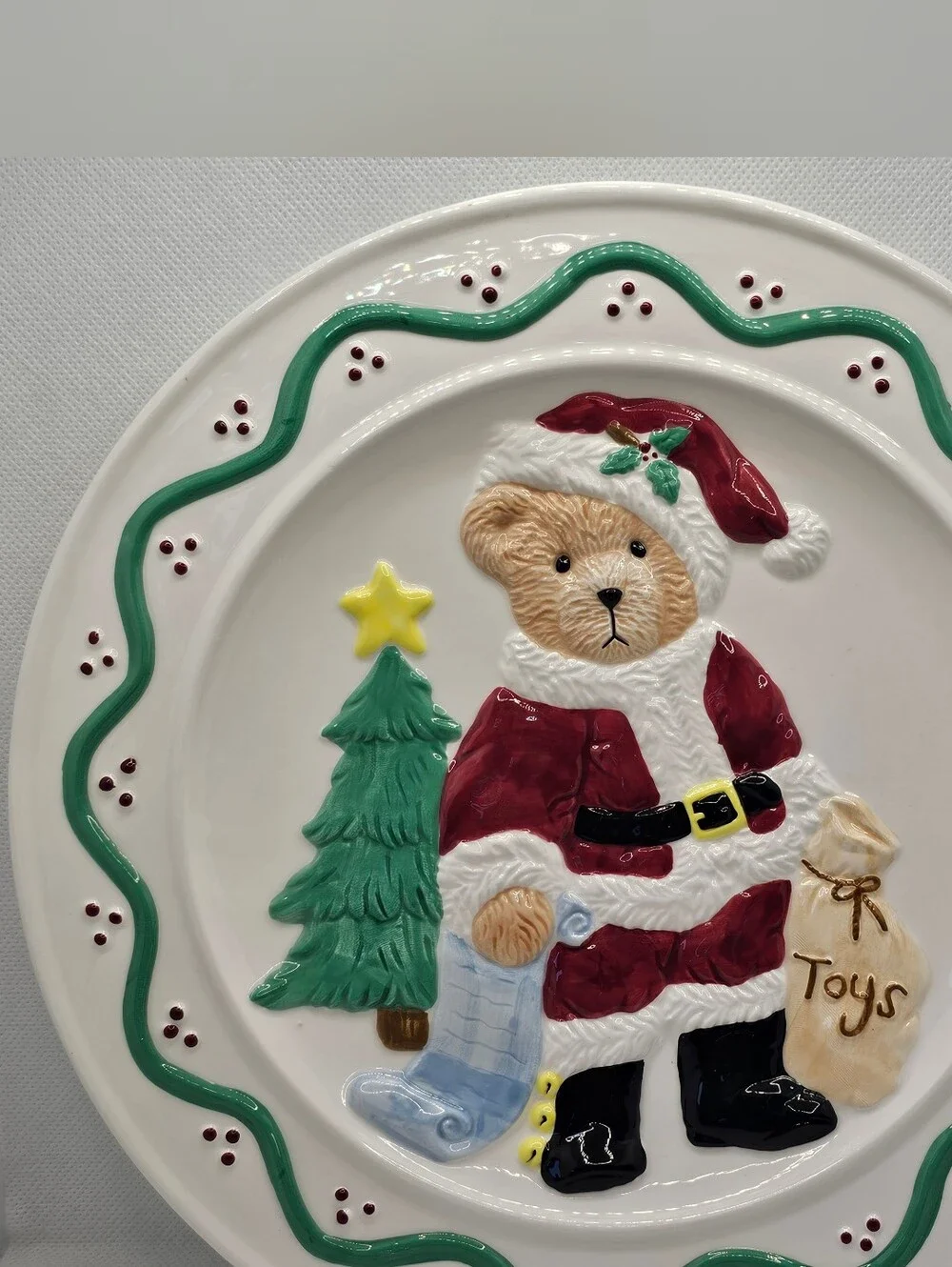 New Cherished Teddies SANTA cookie PLATE Kitchen Rare bear CHRISTMAS 10